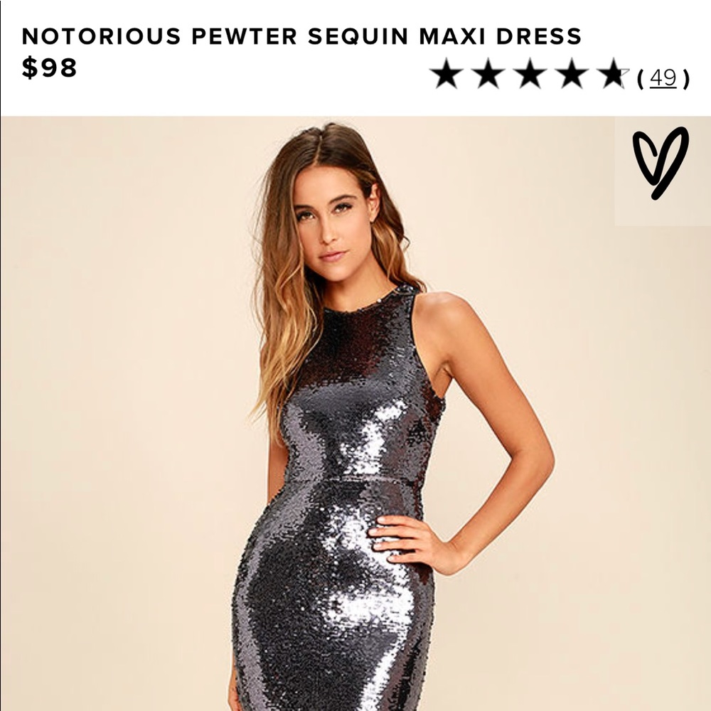 NWT Lulu’s Pewter Sequin Maxi Dress